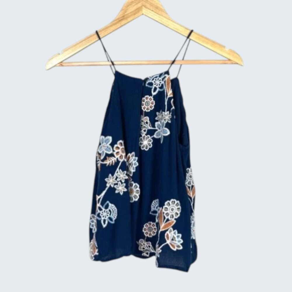 J.O.A. LOS ANGELES EMBROIDERED NAVY BLUE CROP TOP - Picture 5 of 8